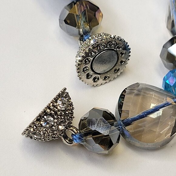 Blue Beaded Necklace MultiStrand Blue and Grey Beaded Necklace - Picture 4 of 13